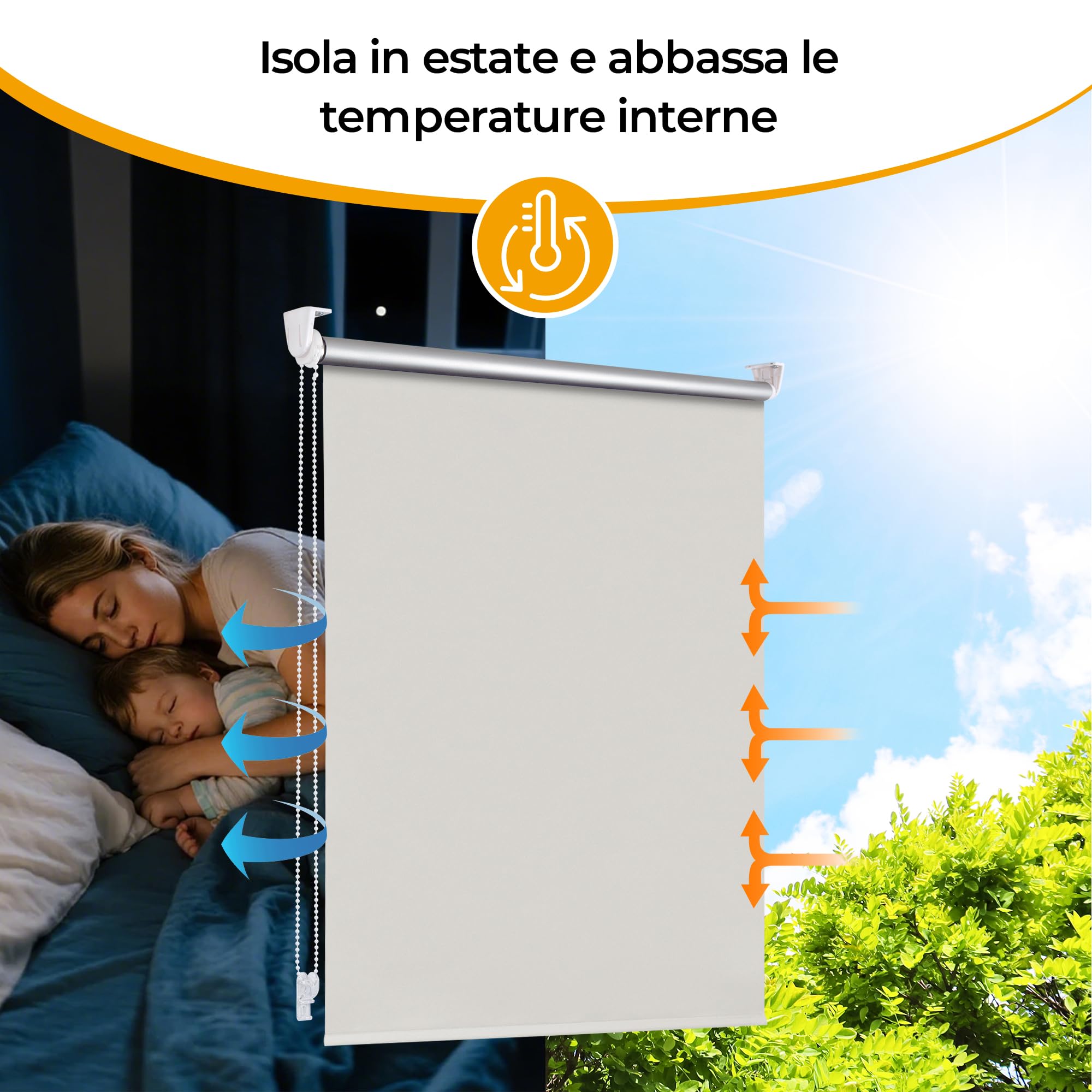 HOMEDEMO Tenda a rullo oscurante 40x230cm Bianco Crema per interni senza foratura