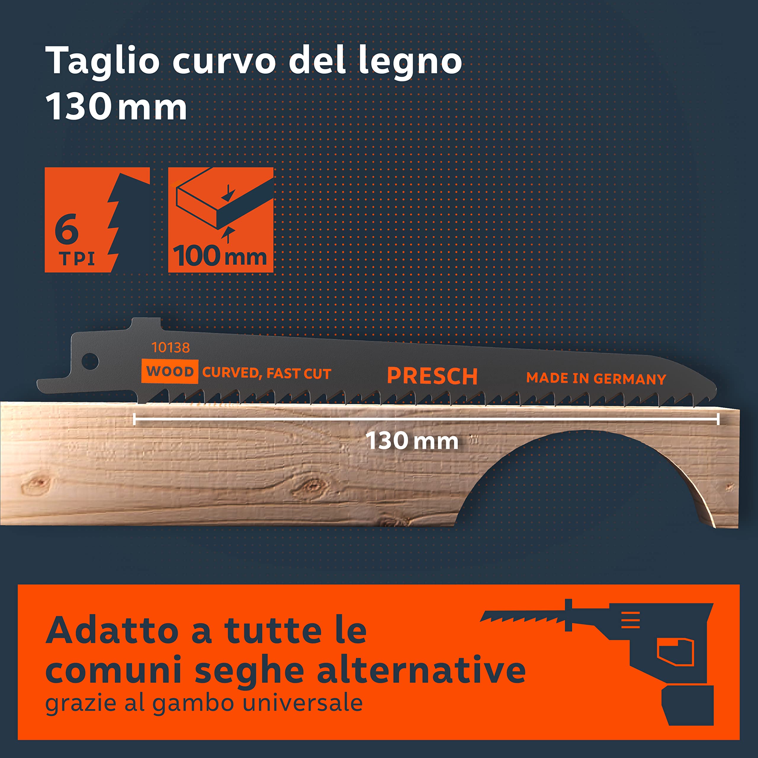 Presch Lame per sega a gattuccio per legno 130 mm 10 pezzi - Taglio curvo 6-100 mm - Lame per legno, coltelli da cucina e altro. - Set di lame per sega con scatola