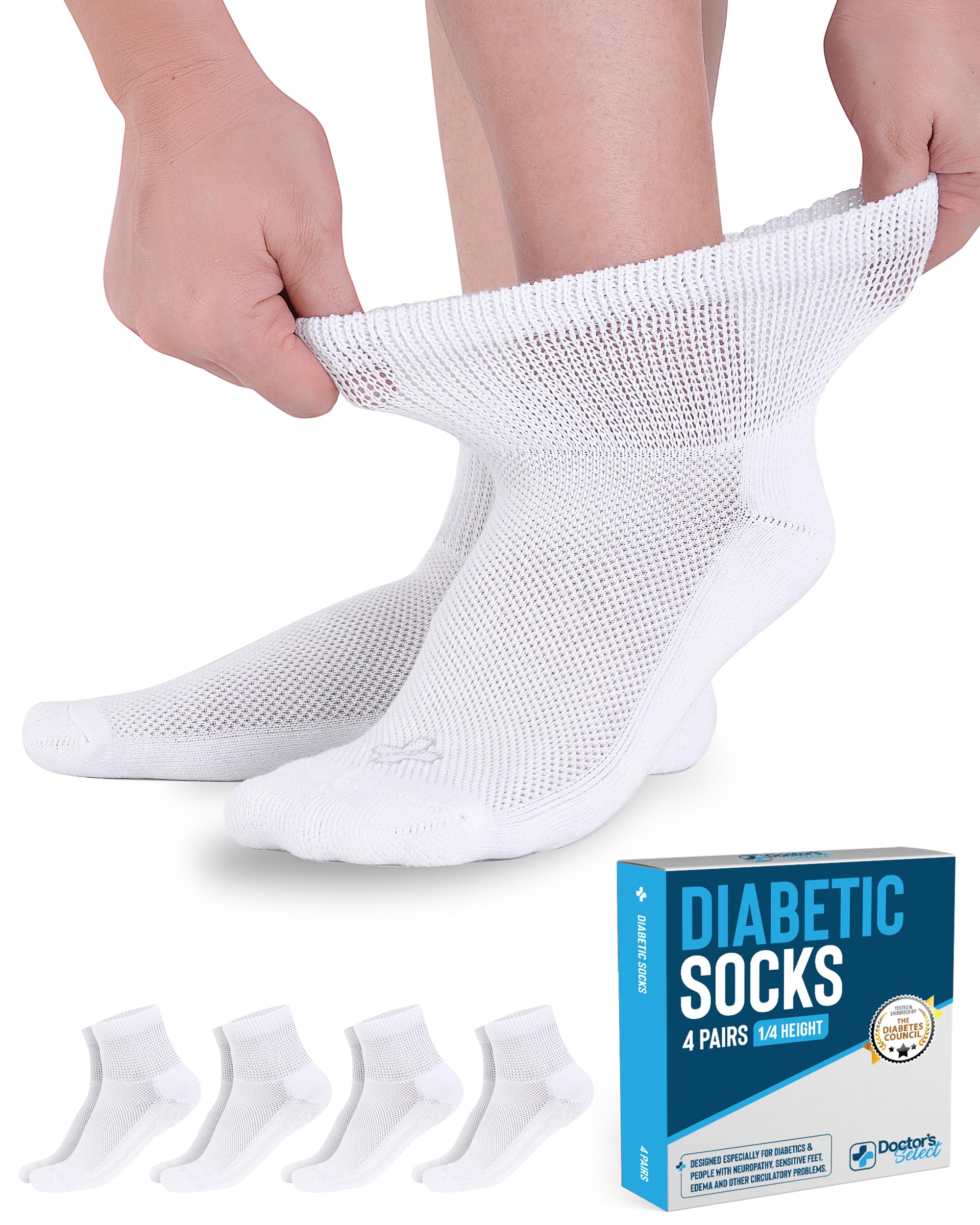 Doctor's Select Diabetic Ankle Socks for Women and Men - 4 Pairs | Unisex Adult Diabetic Socks