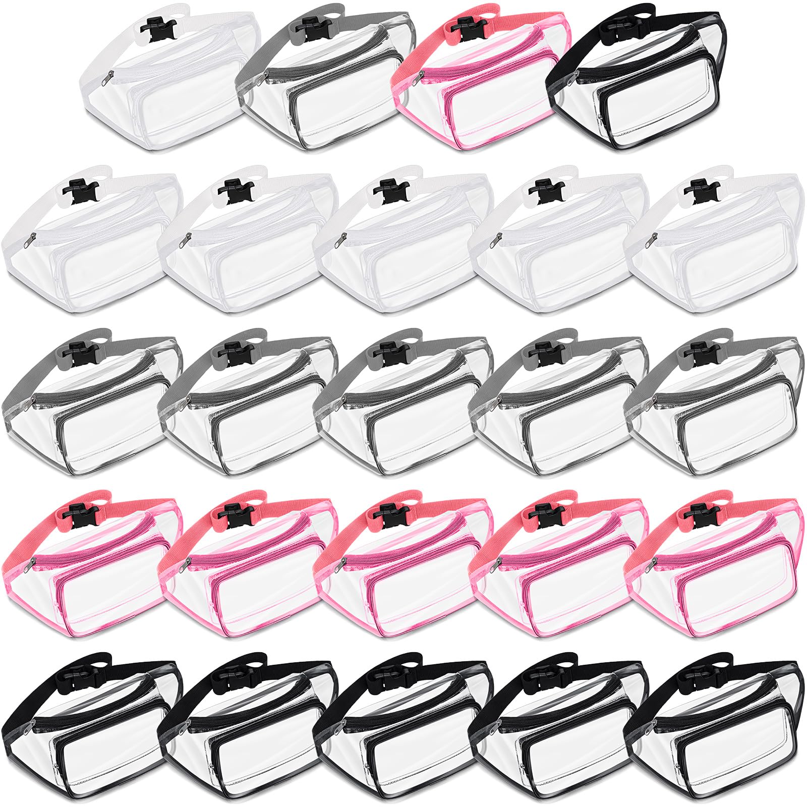 Bauchtaschen für Damen und Herren, Bauchtasche, Stadiongenehmigt, transparent, wasserdicht, transparent, verstellbar, für Festival, Spiele, Reisen, Konzerte, Grau, 24 Stück, Transparent, Grau