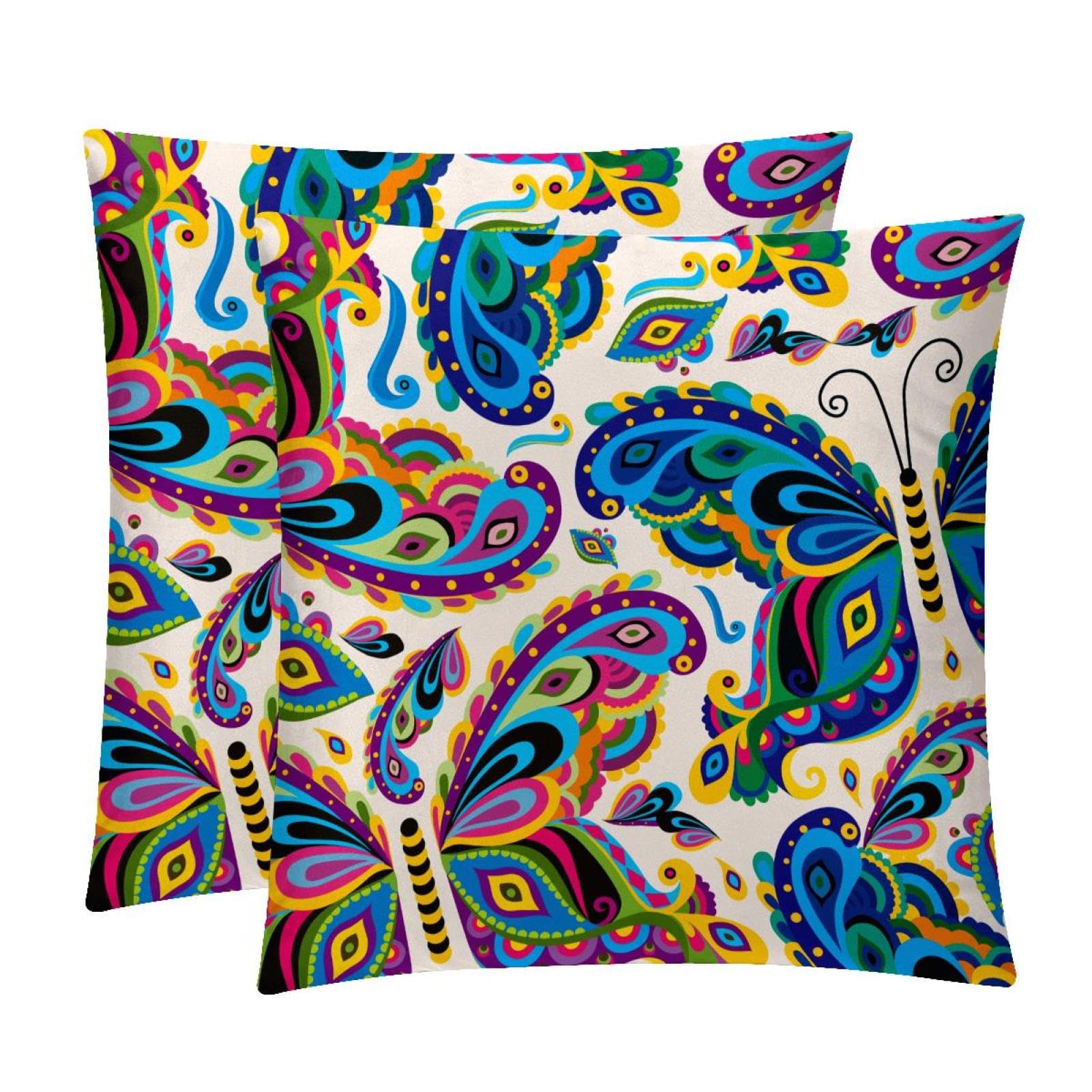 TDGKPZ Colorful Butterfly Throw Pillow Covers 2 Pack Pillowcases Soft Cozy Pillow Cases For Couch Bed Sofa 50x50cm