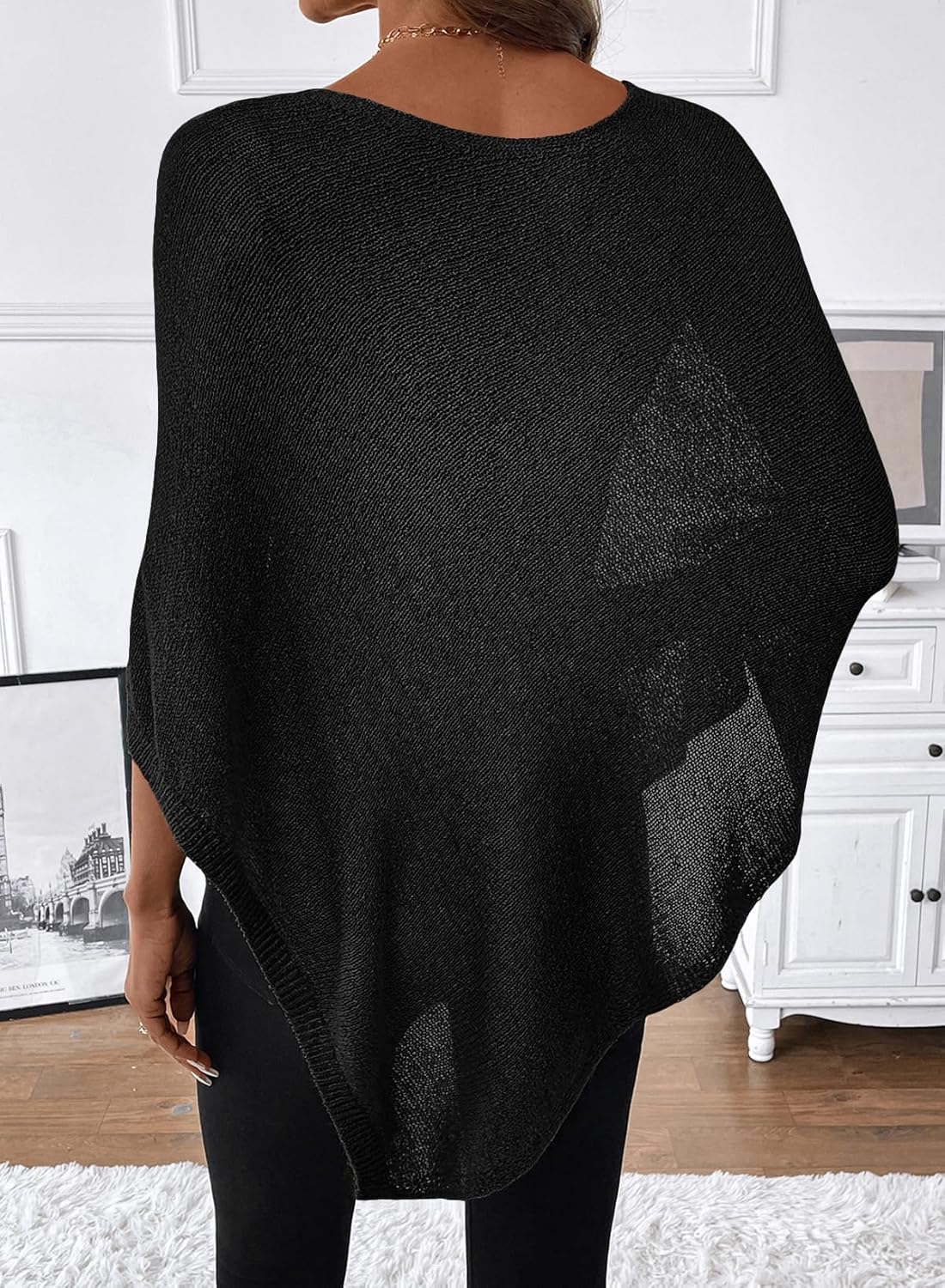 SHEWIN Womens Sheer Knit Poncho Crochet Summer Tops See Through Mesh Spring Sweaters Beach Cover Ups for Women 2026 - Image 3