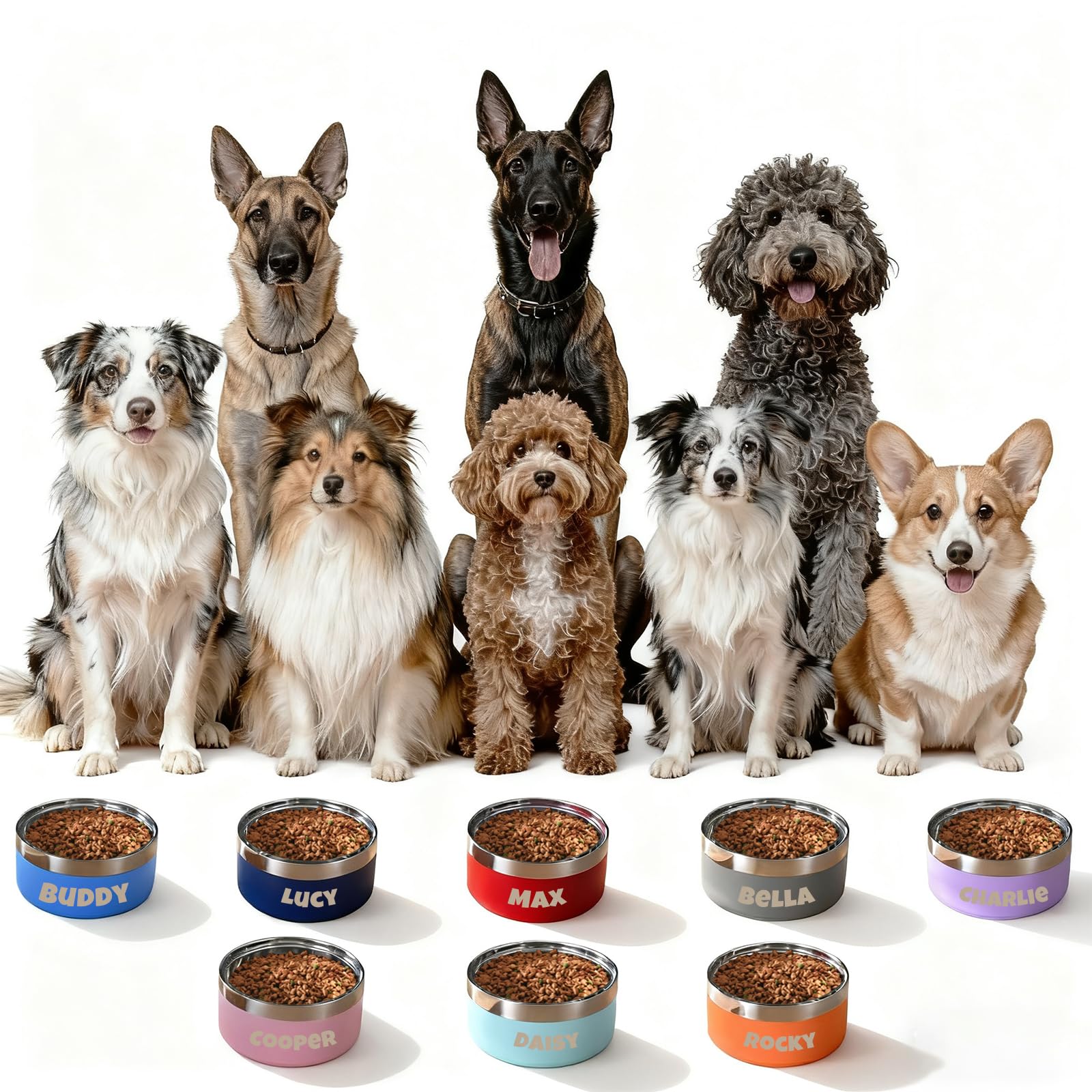 Personalised Stainless Steel Dog Bowl with Text, Three Sizes and 8 Colors, Anti-Slip Pad on the Bottom (S)