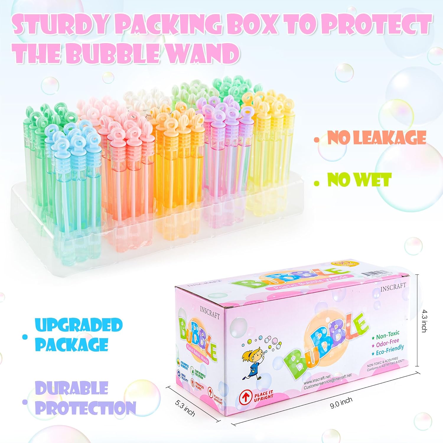INSCRAFT Bubble Wand, 90 Pack Pastel Bubble Wands Bulk 15 Colors for Halloween, Summer Toys, Wedding, Outdoor Indoor Activity Use, Bubbles Party Favors, Gifts for Kids Toddlers