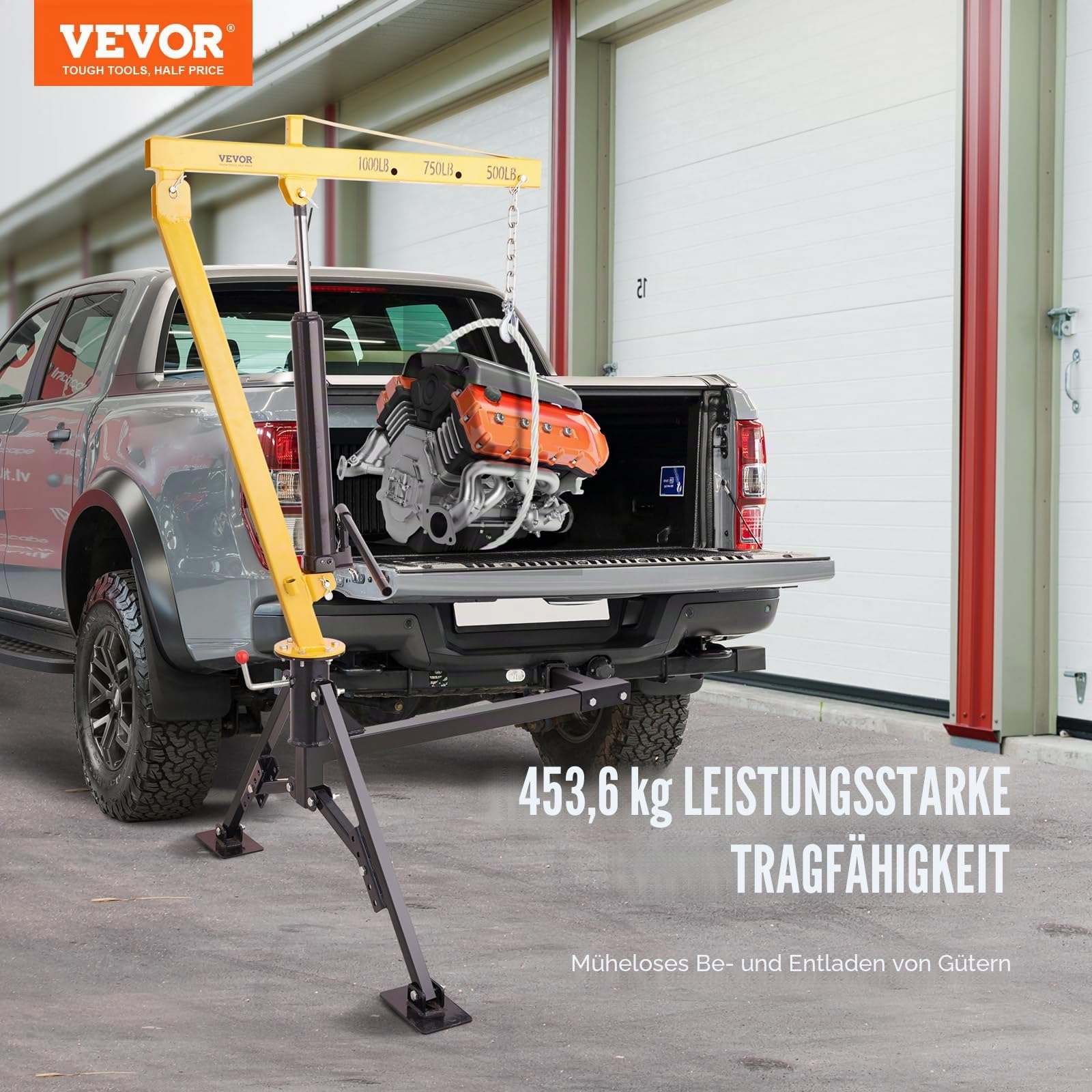 VEVOR Hydraulischer Pickup-LKW-Kran, 454 kg Tragfähigkeit, 360° drehbar, an der Anhängerkupplung montierter Kran, zum Heben von Gütern im Baugewerbe, in der Forstwirtschaft und in der Fabrik