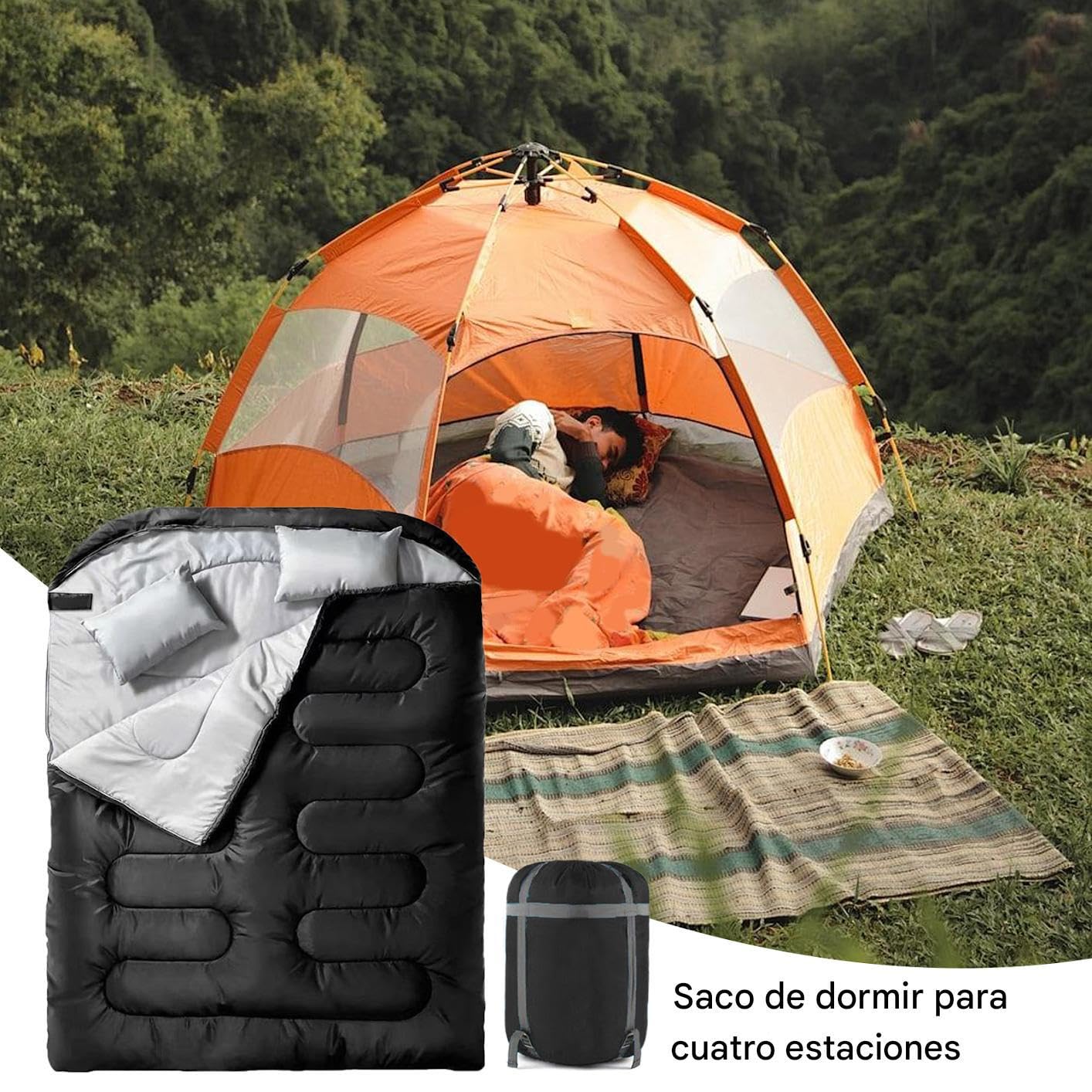 Saco De para 2 Personas Adultos,Saco 2 Plazas Todo Tiempo para Senderismo | Manta para Camping Verano Invierno Deporte Aire Libre Viaje Hombre Mujer