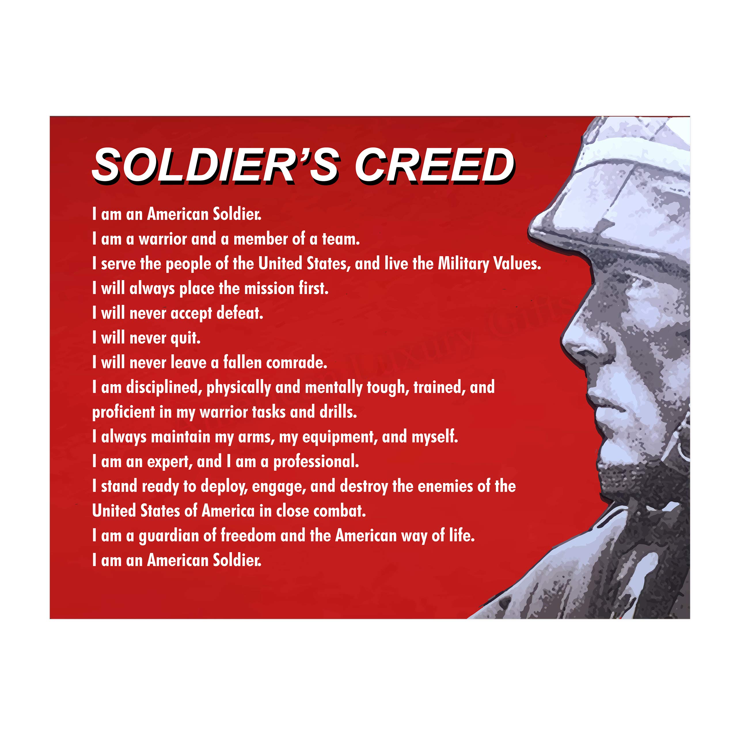 Soldier's Creed - Patriotic Wall Decor Poster - This American Patriotic Wall Art Poster Is An Ideal Wall Art For Home, Military, Man Cave, Room Decor, And Great Gift for Veterans, Unframed - 14x11"