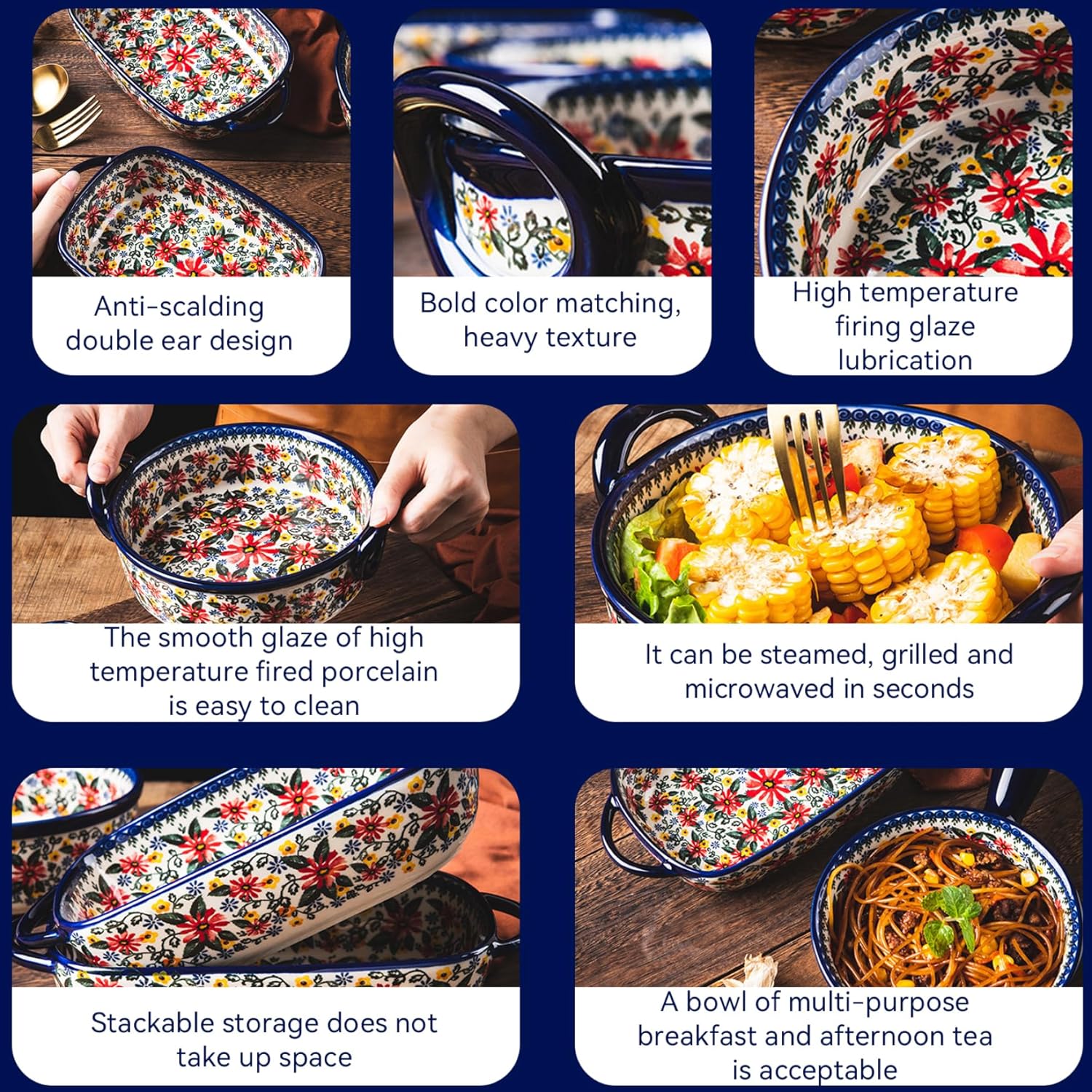 Baking Dish, 1900ml Heat-resistant Ceramic Oven Dish with Dual Handles, Daisy Print Rectangle Lasagne Dish, Non Slip Washable Casserole Dishes for Oven Kitchen, Lasagne Dish, Baking Dish