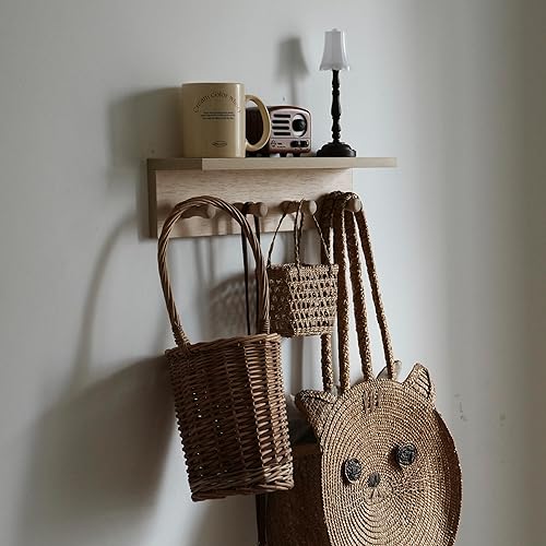 Miniatura 6 de Perchero de entrada, ganchos para abrigos, perchero de ganchos de madera montado en la pared, los estantes montados en la pared son muy adecuados