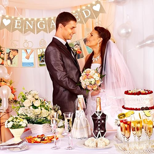 Miniatura 6 de Cartel de compromiso de 2 piezas y pancarta de fotos románticas de compromiso, decoración de fiesta de compromiso, arpillera de compromiso, letrero