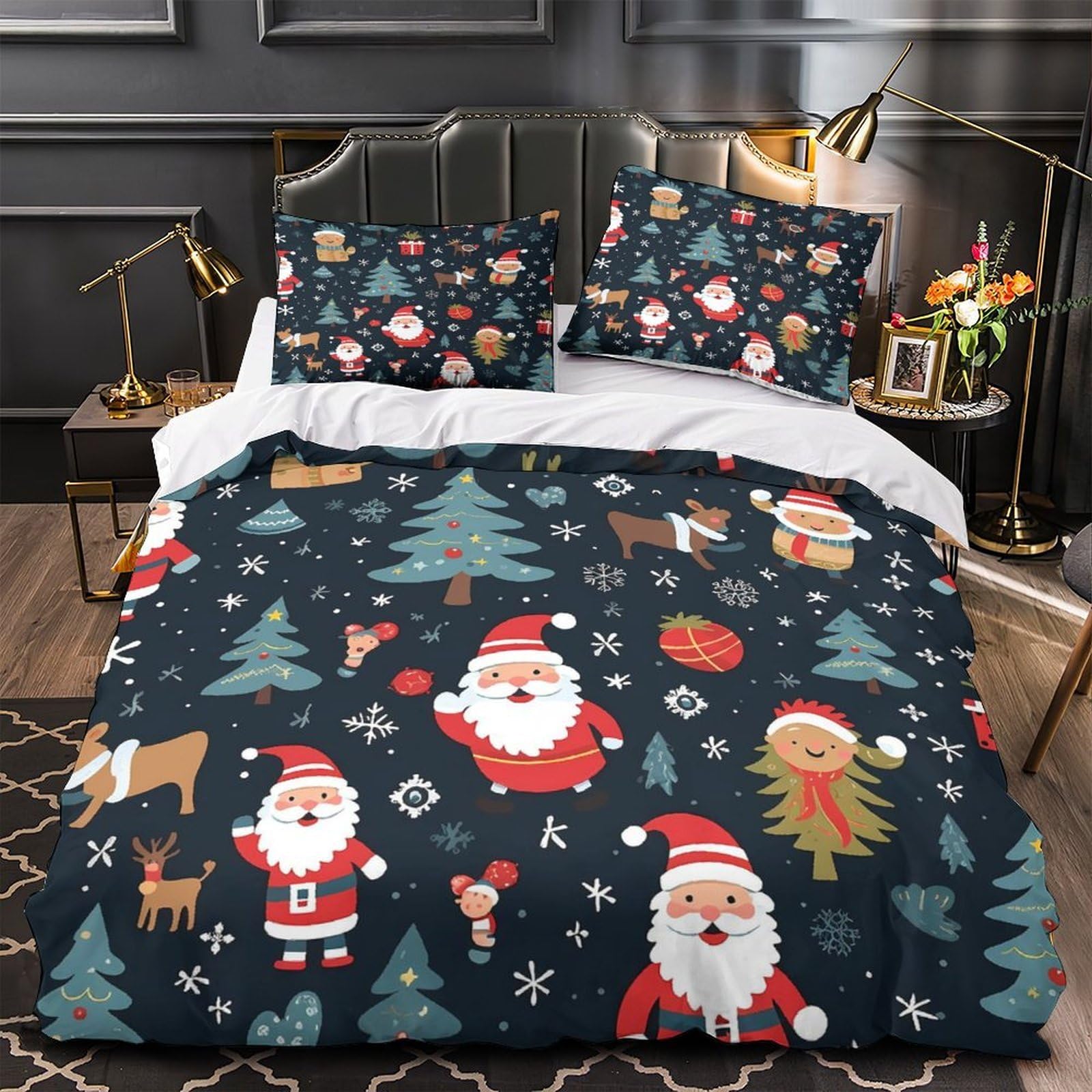 Housse de couette Noël 200x200 microfibre avec parure de lit cerf rouge pour chambre garçon