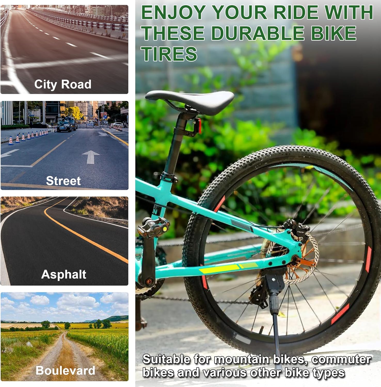 2-Pack 20x1.75 Bike Tire Tube, 20 Inch Mountain Bike Tires & Tubes, Folding Replacement Bicycle Tires with 2 Tire Levers for Hybrid, City Commuter, Urban