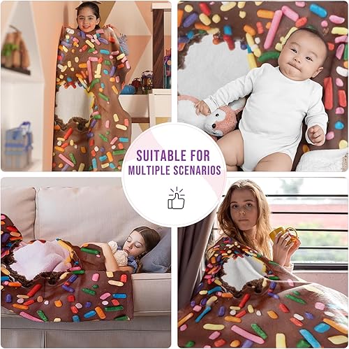 Miniatura 4 de Manta de café con forma de dona realista, toalla térmica, franela ligera y suave, manta mullida perfectamente redonda para niños (71 pulgadas)