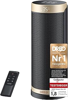 Dreo Heizlüfter Energiesparend, PTC Keramik Heizlüfte Leise, 70° Oszillierend Elektroheizung mit Fernbedienung, 12-Std-Timer, 3 Modus 3 Geschwindigkeit, Überhitzungs-Kippschutz, Solaris Slim H3