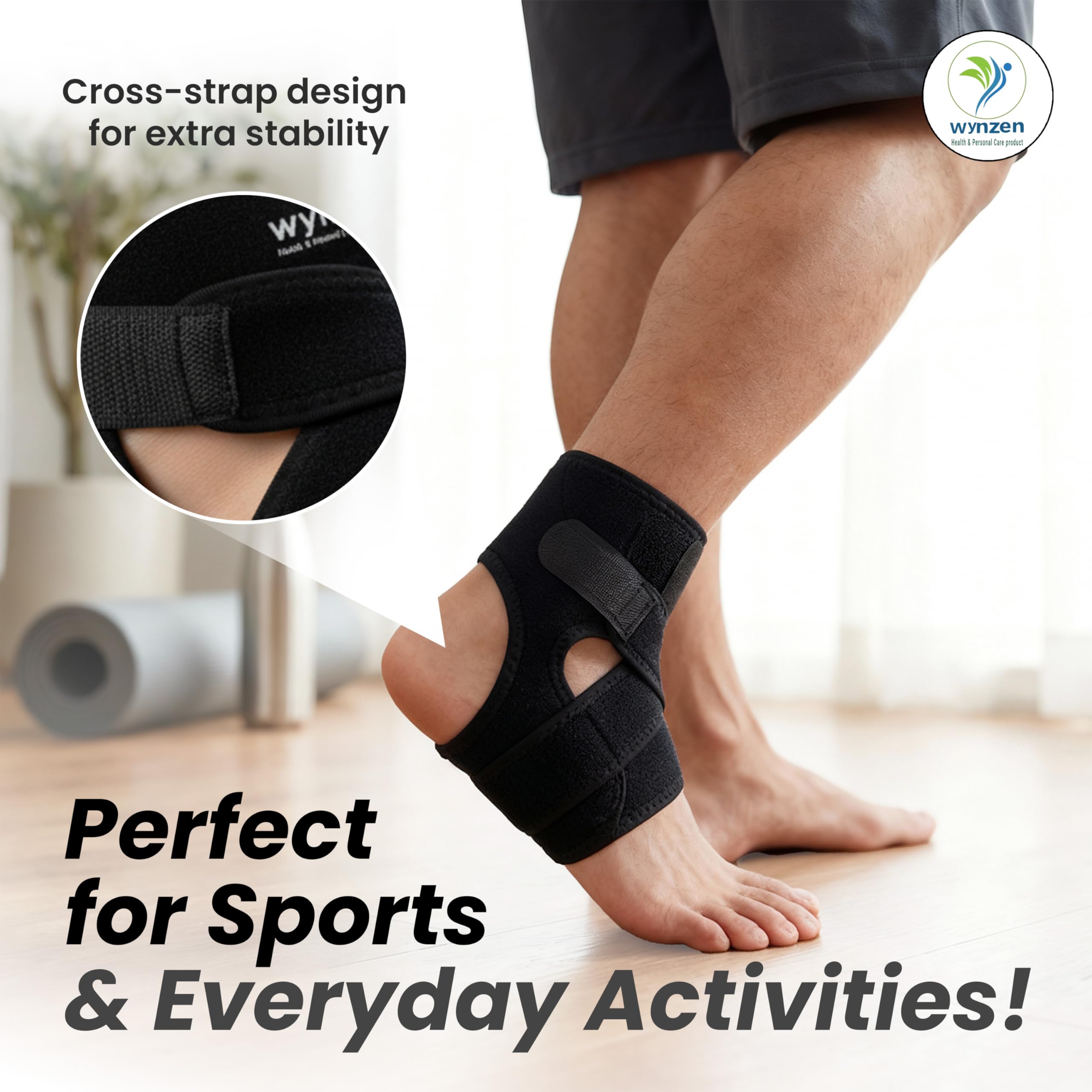 Premium Ankle Support Brace for Men & Women | Adjustable Compression Ankle Support Band| Neoprene Ankle Brace for Pain Relief, Injury Recovery, Sprains & Sports | Black, Free Size (1 Pc) - Image 6 thumbnail