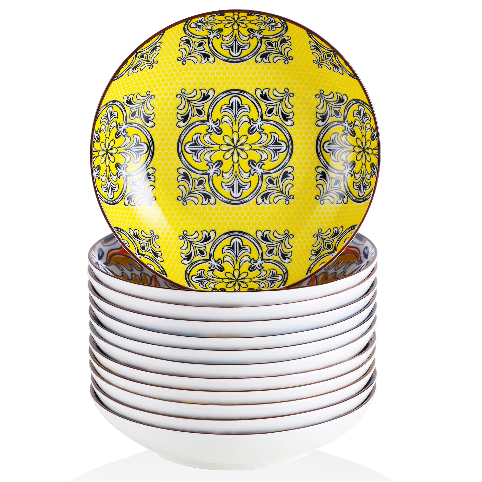 vancasso Jasmin Pasta Bowl Porcelain Soup Bowl Set, 920ml Stackable Bowl, Chip & Crack Resistant Soup Plate Set of 12, Moroccan Style