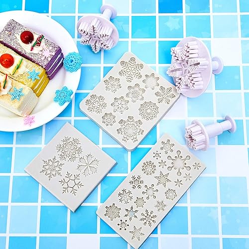Miniatura 7 de Patelai Molde de silicona para copos de nieve, 6 piezas, molde de fondant, copo de nieve, postre, galletas, pastel, fondant, chocolate, herramientas