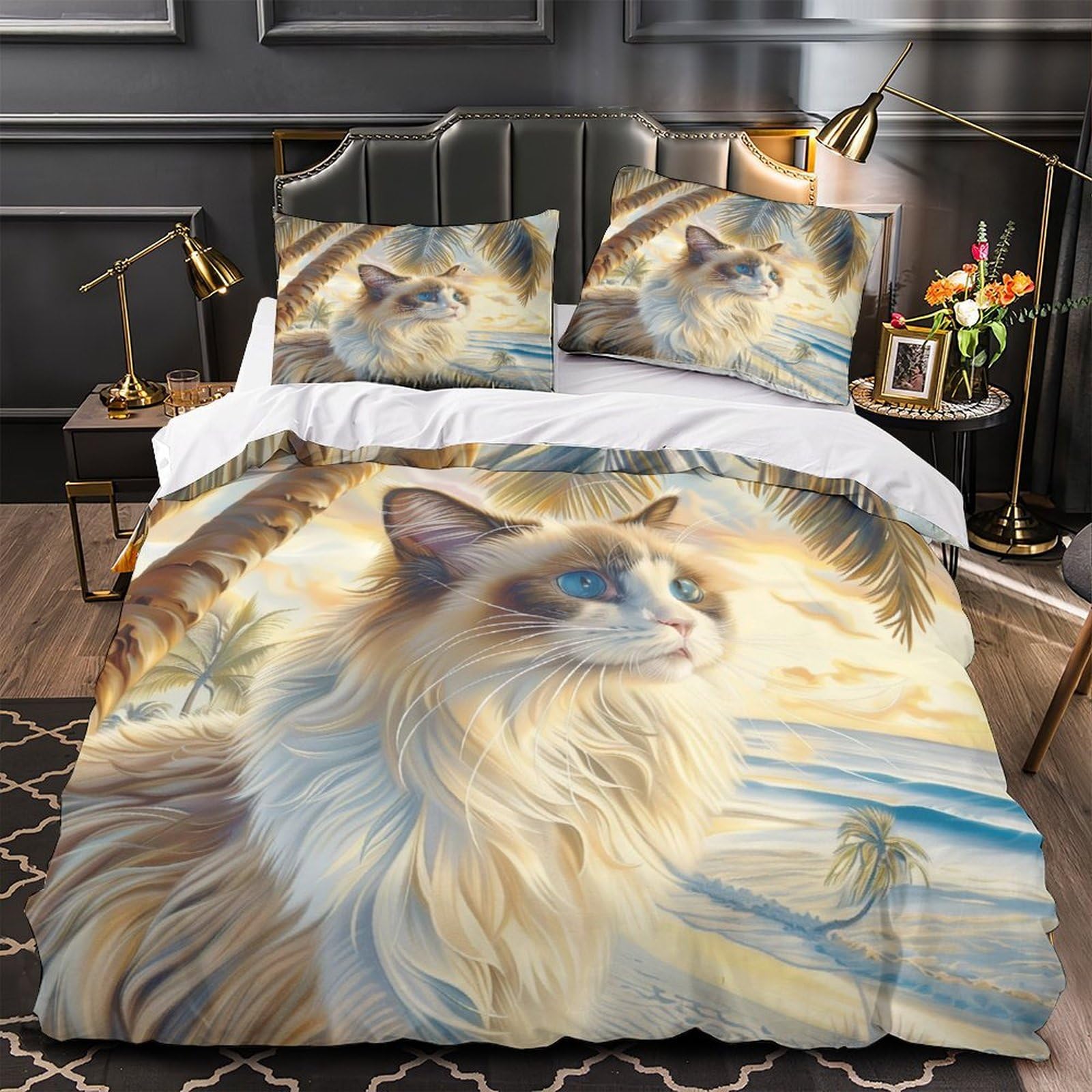 Parure de lit chat aux yeux bleus 140x200 microfibre