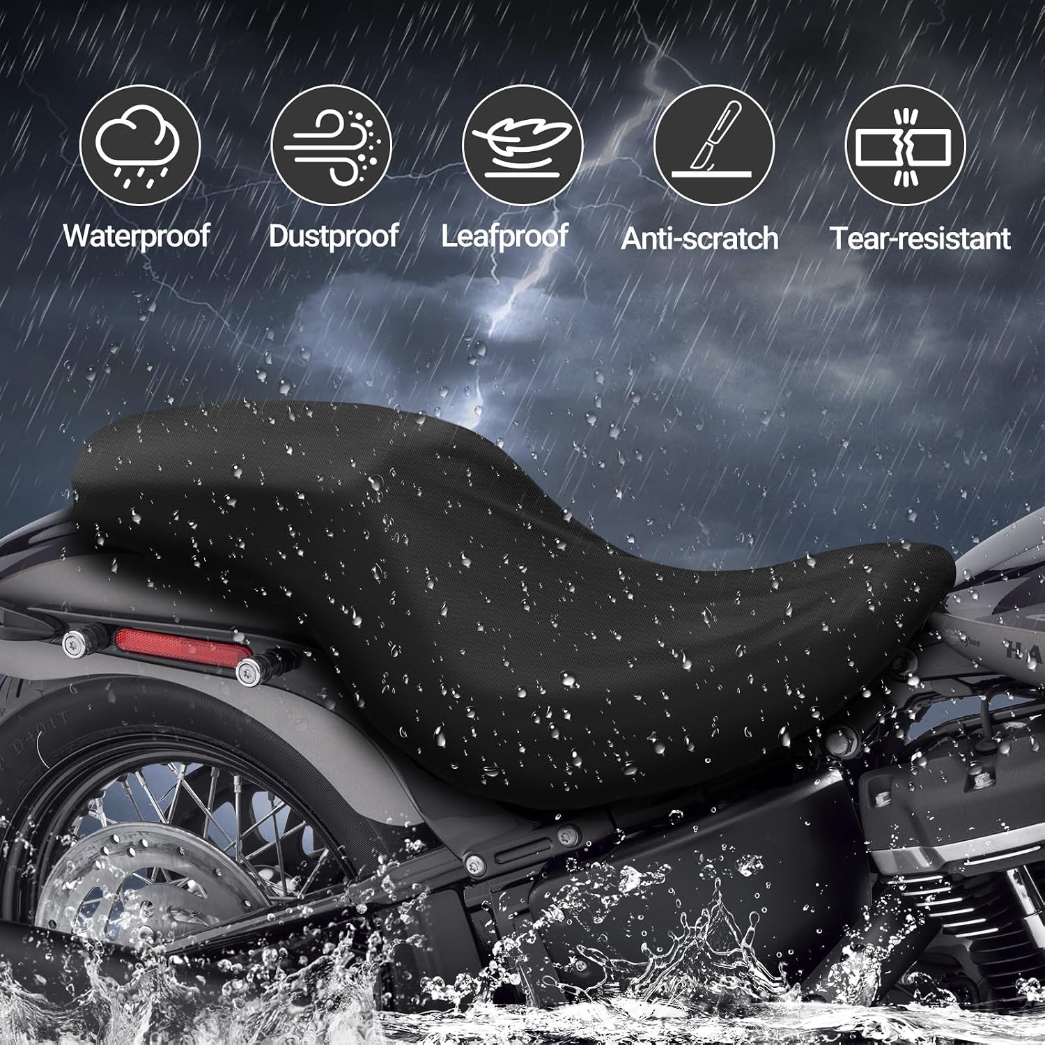 SAPUBK Waterproof Motorcycle Seat Rain Cover Compatible with Harley Davidson Touring Street Glide Road King Electra Glide Road Glide(Two Up Seat Without Driver Backrest) for Snow Rain Dust Protection