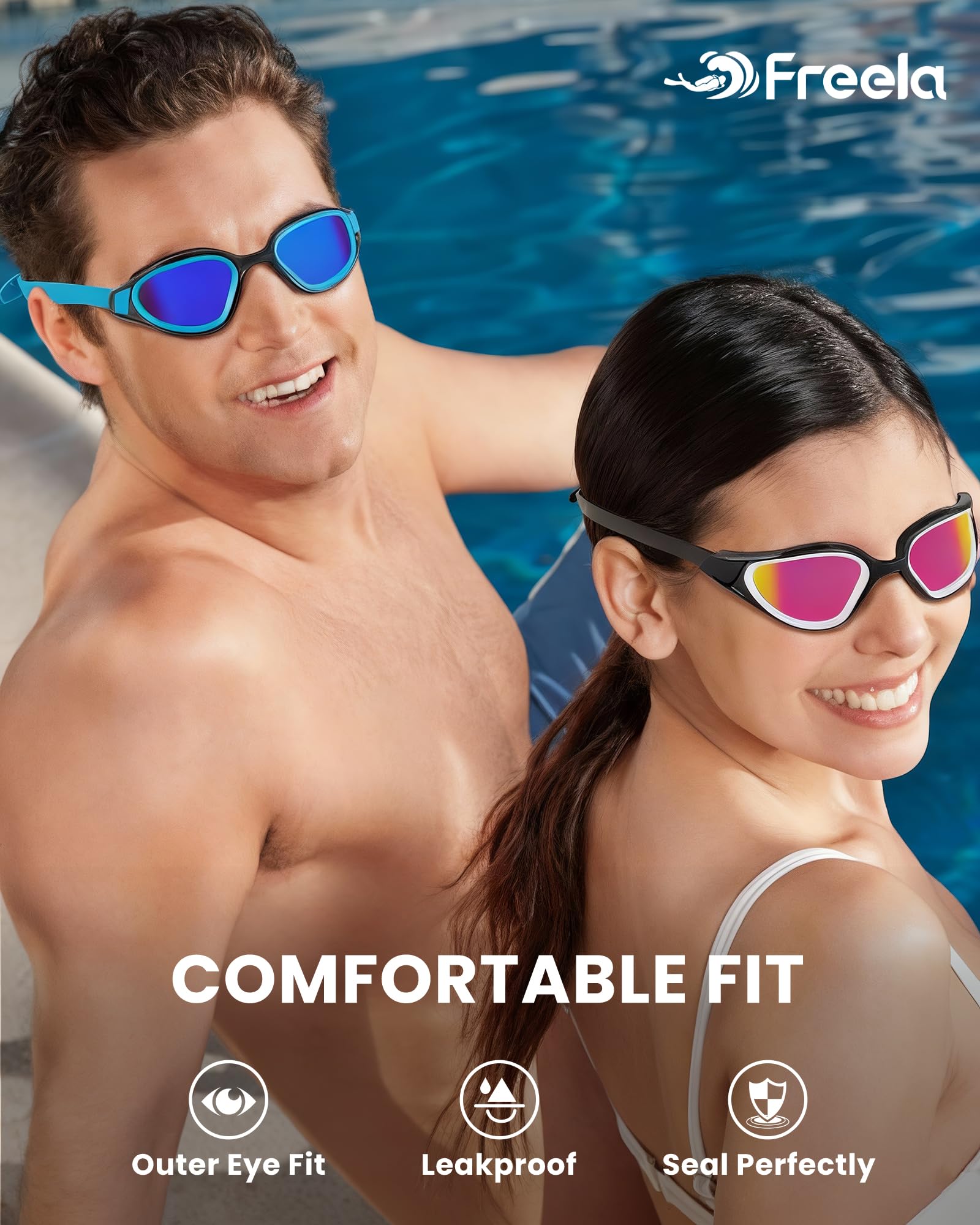 Freela Paquete de 2 gafas de natación para adultos, hombres y mujeres