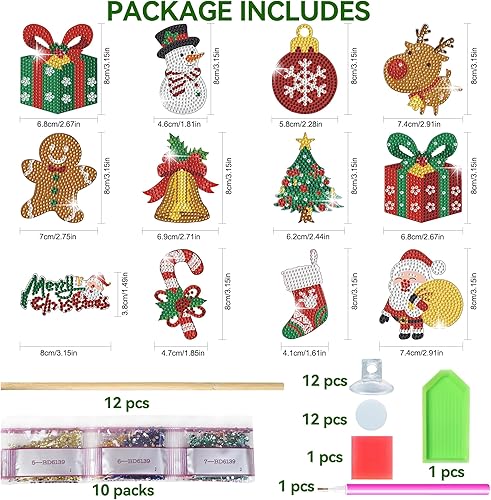 Miniatura 6 de Vcekract Kits de pintura de diamantes de Navidad, 12 piezas de arte de diamantes de Navidad, adornos de Navidad de pintura de diamante, pintura de