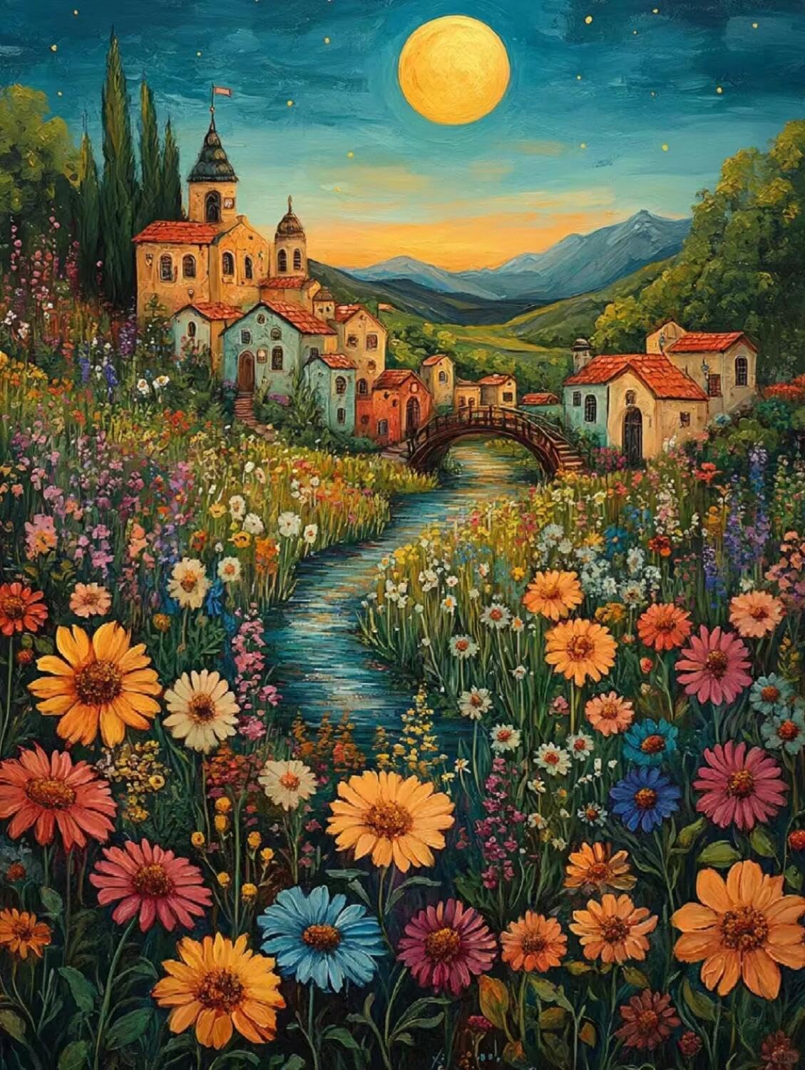 Rqwybcaxn C Stamped Beaded Ross Stitch Kits Fantasy Town 40X50cm