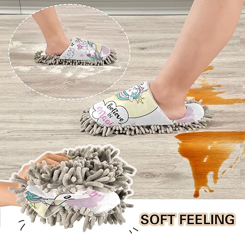 Miniatura 5 de Unicorn Moon Magic Mopa - Pantuflas para limpiar el suelo, lavables, polvo sucio, limpiador de cabello, calcetines de microfibra para cocina,