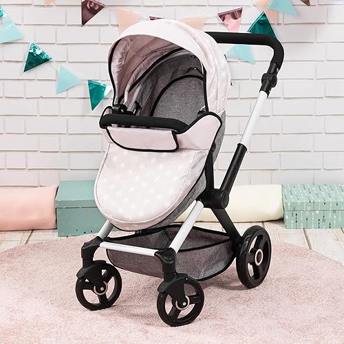 Miniatura 5 de Bayer Cochecito Xeo - Estrellas grises y blancas - Accesorio para muñecas de hasta 18 pulgadas, bolso de hombro, convertible en cochecito, plegable,