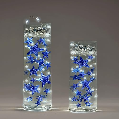 100 estrellas flotantes azules con purpurina de 2 galones para tus jarrones, incluyendo kits de geles de agua transparentes para aspecto flotante,