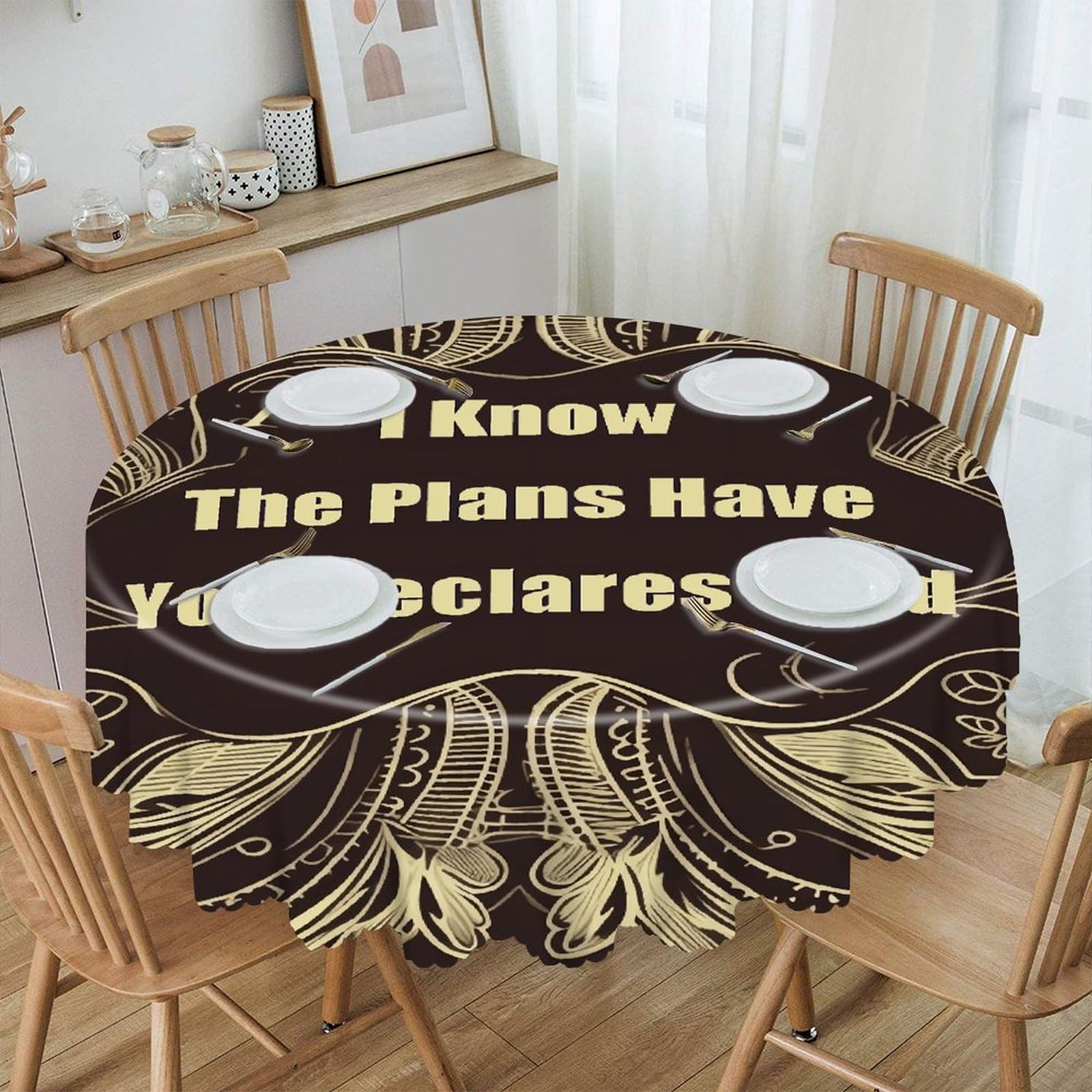 Btcowzrv Style I Know The Plans Have You Declares Lord Polyester Round Tablecloth 59.84 Inch, Decorative Washable Table Cover, Table Cloth For Restaurant Picnic Indoor And Outdoor Dining
