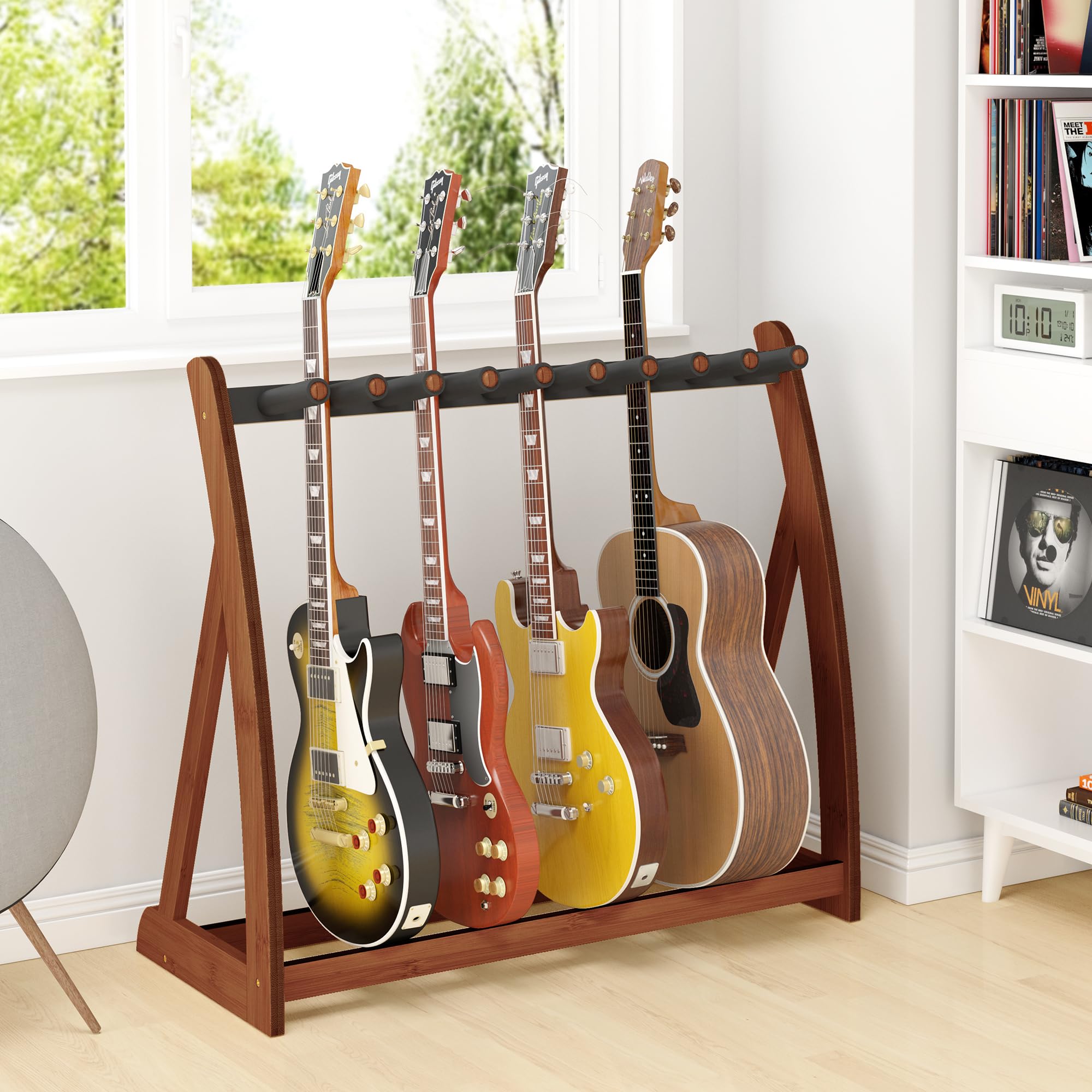Gitarrenständer, Gitarrenständer für mehrere Gitarren, Boden für Elektro-, Akustik-, Bassgitarren und Koffer, faltbar, verstellbar, schützend mit rutschfester, kratzfester Polsterung, für Zuhause
