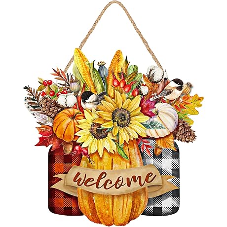 Fall Thanksgiving Sign - Autumn Pumpkin Harvest Hanger Welcome Decoration