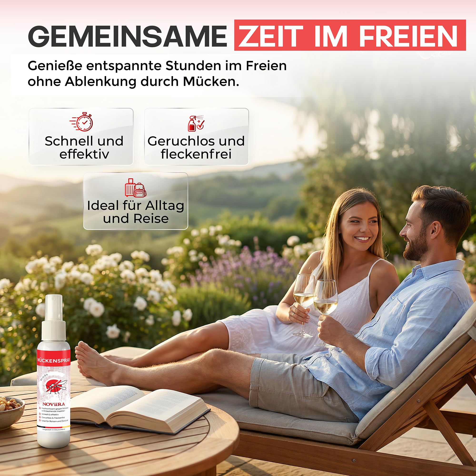 Mückenschutz 100 ml, schnellwirkender natürlicher Insektenschutz, hautverträglich und fleckenfrei für Reise, Outdoor und Alltag, Geraniol-Zitrus-Duft, Insektenspray, Mückenschutz Haut, Mückenspray