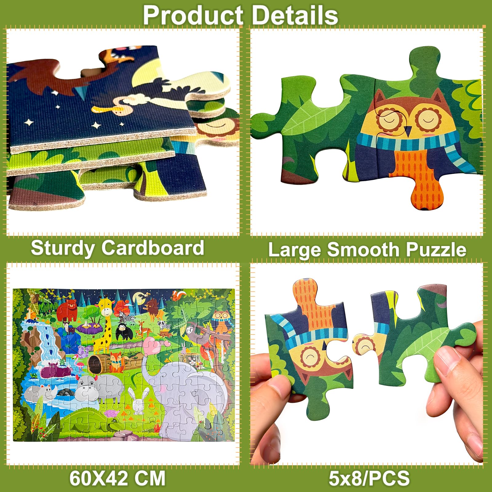 Puzzle dla dzieci od 4, 5, 6 lat, 96 elementów, puzzle podłogowe, świat zwierząt, duże puzzle dla dzieci, prostokątne, puzzle dla chłopców i dziewczynek, prezent dla dzieci w wieku 3-7 lat