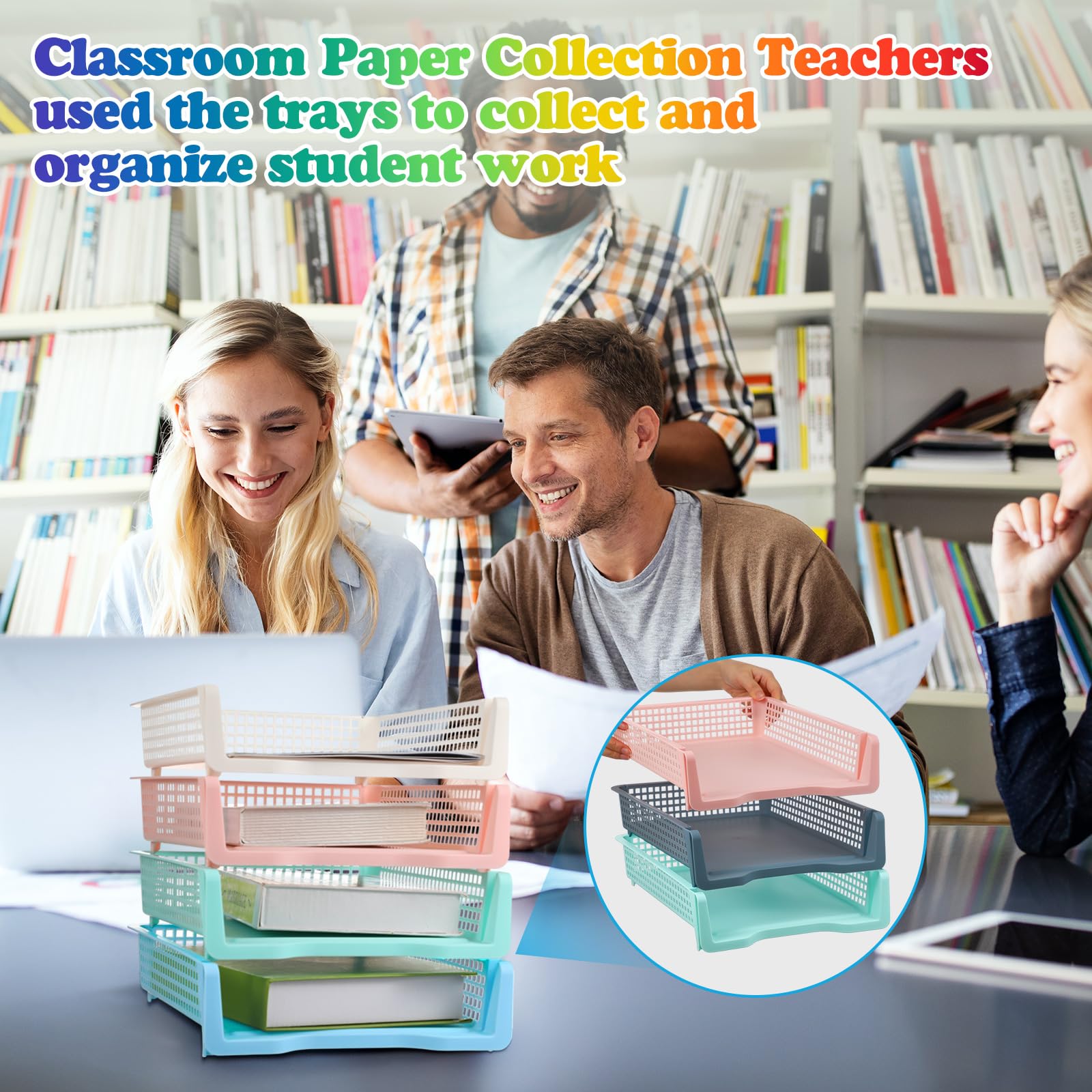 Weysat Stapelbare Papierablage für Klassenzimmer, Kunststoff, Schreibtisch-Organizer für Bibliothek, Schublade, Lehrer, Büro, Dokumentenaufbewahrung, Pastellfarben, schmal, 12 Stück