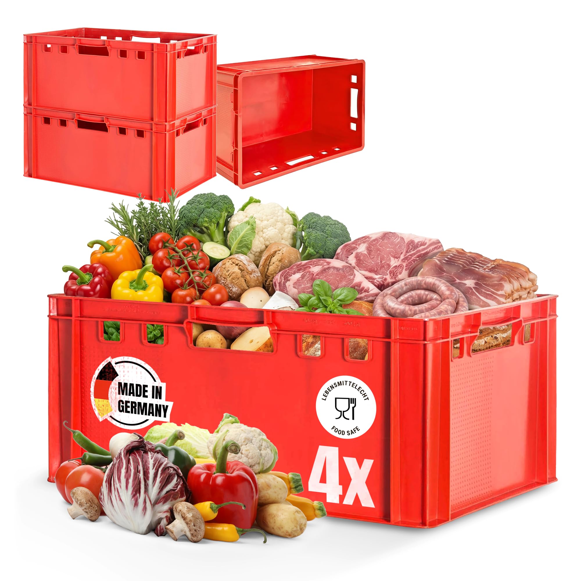 Fleischkiste E3 Fleischkiste Rot Fleischerkiste Fleischkisten Kiste Fleischkiste Eurobox Lebensmittelecht 60 x 40 Metzgerkiste Auswahl Kingpower, Anzahl:4