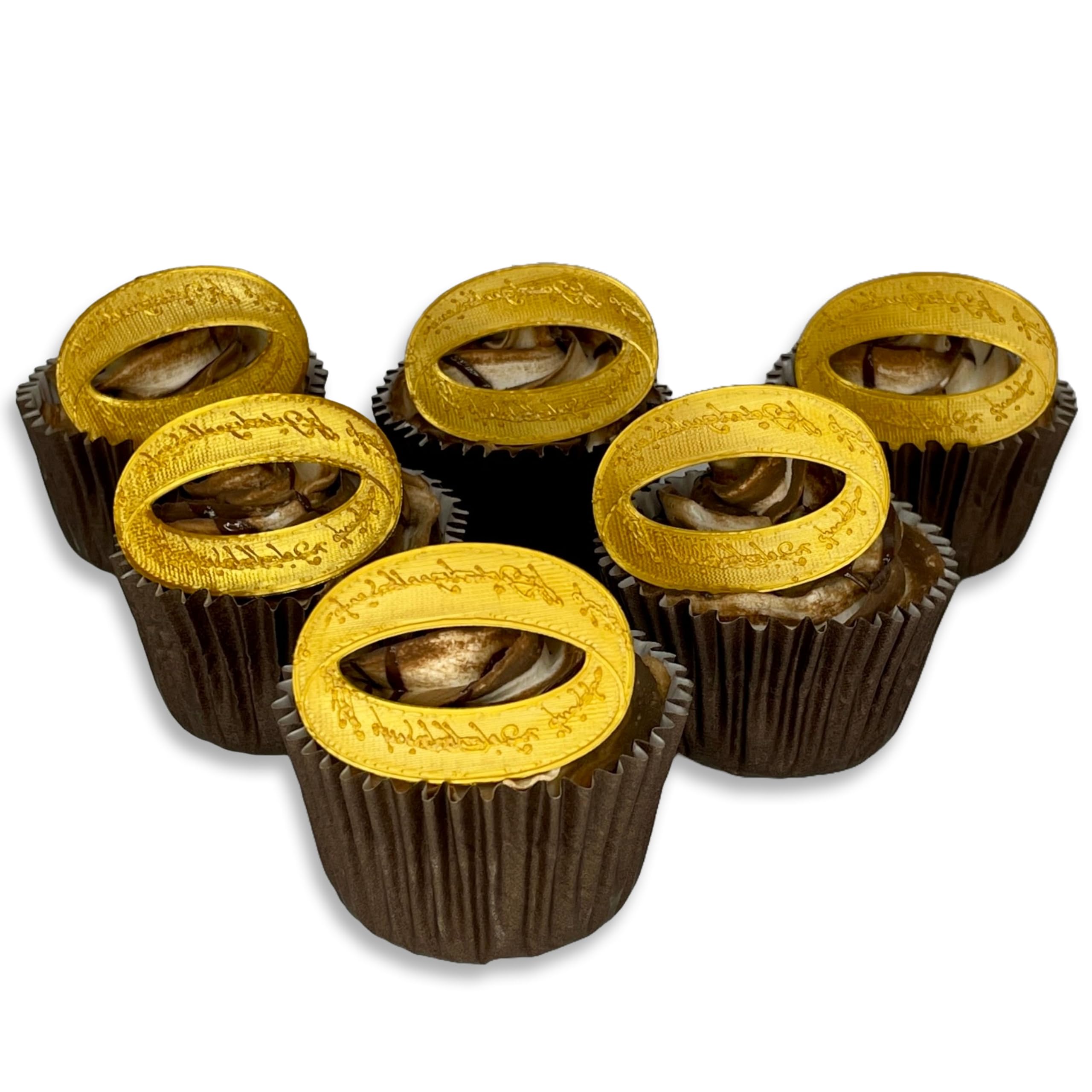 Middle Earth Ring Cupcake Toppers in Gold, Set of 6
