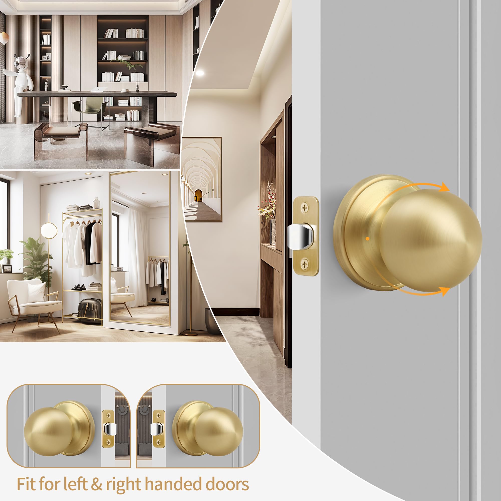 Satin Brass Passage Door Knob - Non-Locking Design -5