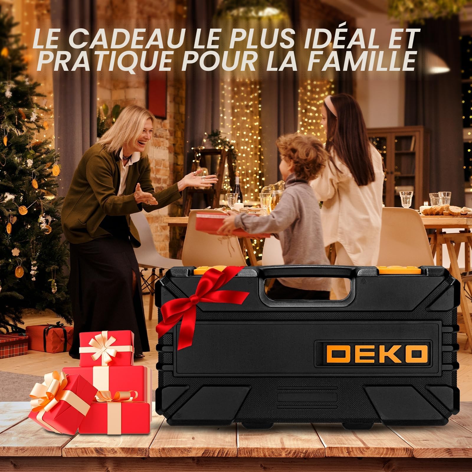 DEKO Outils Bricolage Kit - 62 Pièce Malette Outils à Main Ménage Général avec Boîte à Outils en Plastique Mallette de Rangement