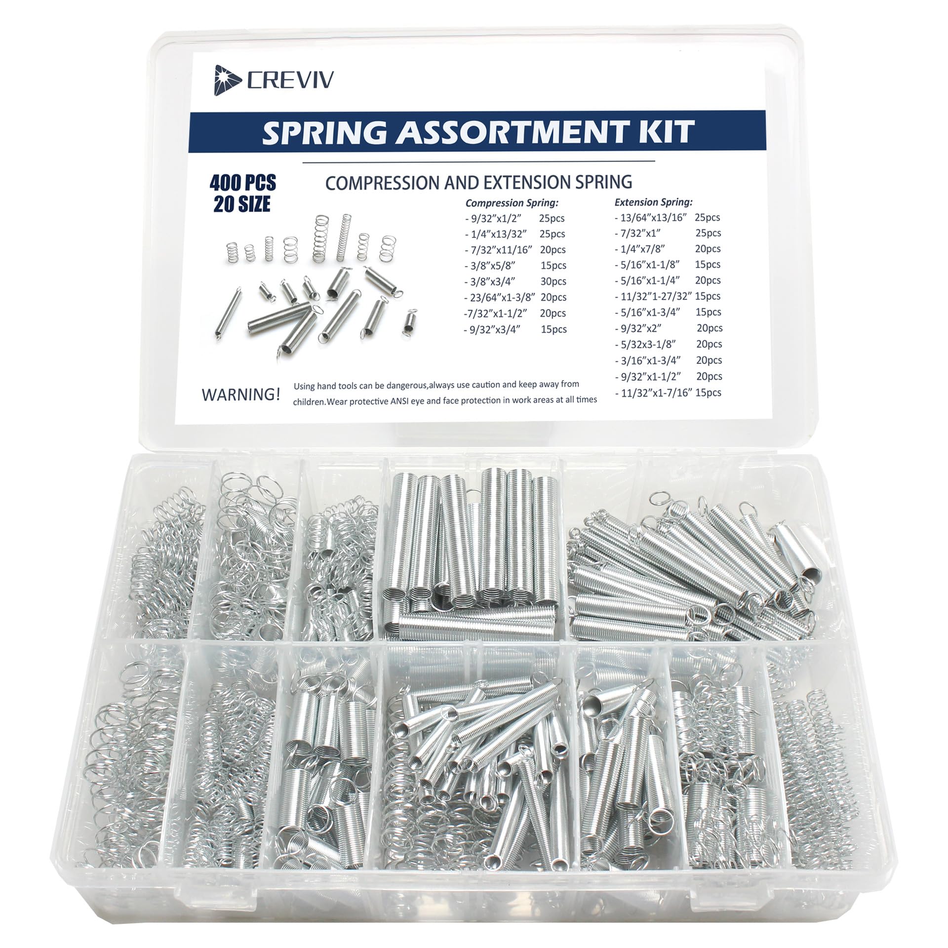 400pcs Spring Assortment Kit-20 Sizes Compression & Extension Spring Set