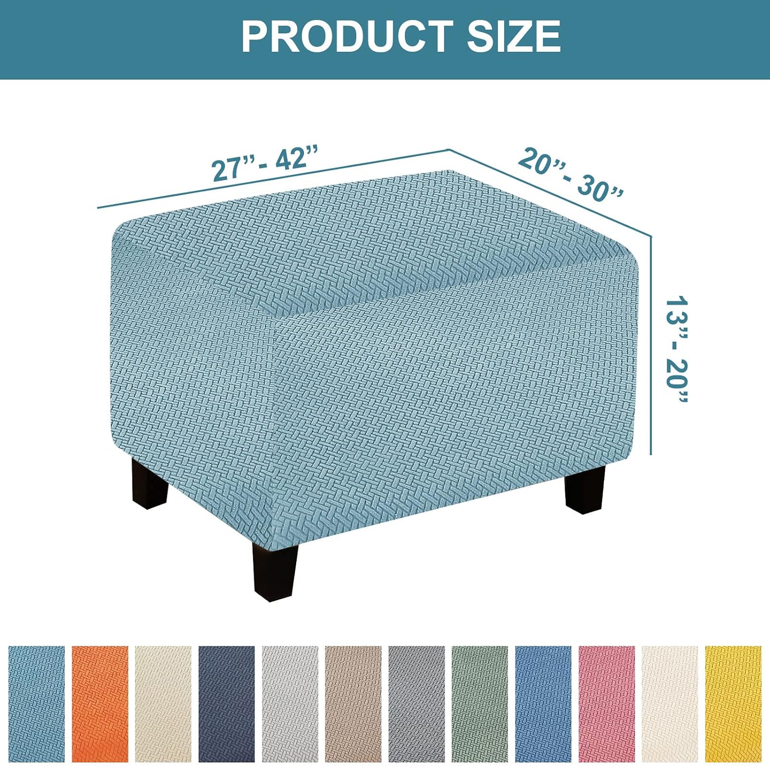 2025 New Wear-Resistant Sofa Ottoman Cover, Stretch Rectangle Ottoman Slipcovers, Foot Stool Slipcover, Removable Footrest Stool Covers, Folding Storage Stool Furniture Protector(Weave Sea Blue,L)