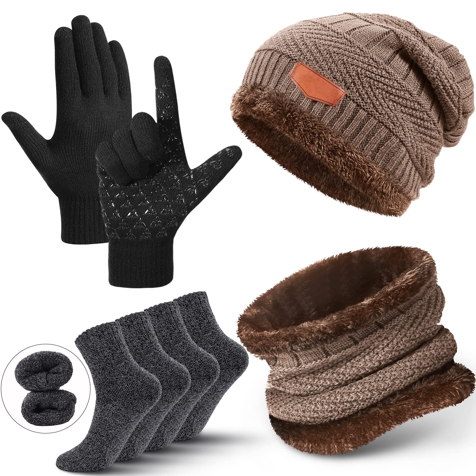 Set de invierno para regalo con gorro forro polar bufanda guantes y calcetines 7