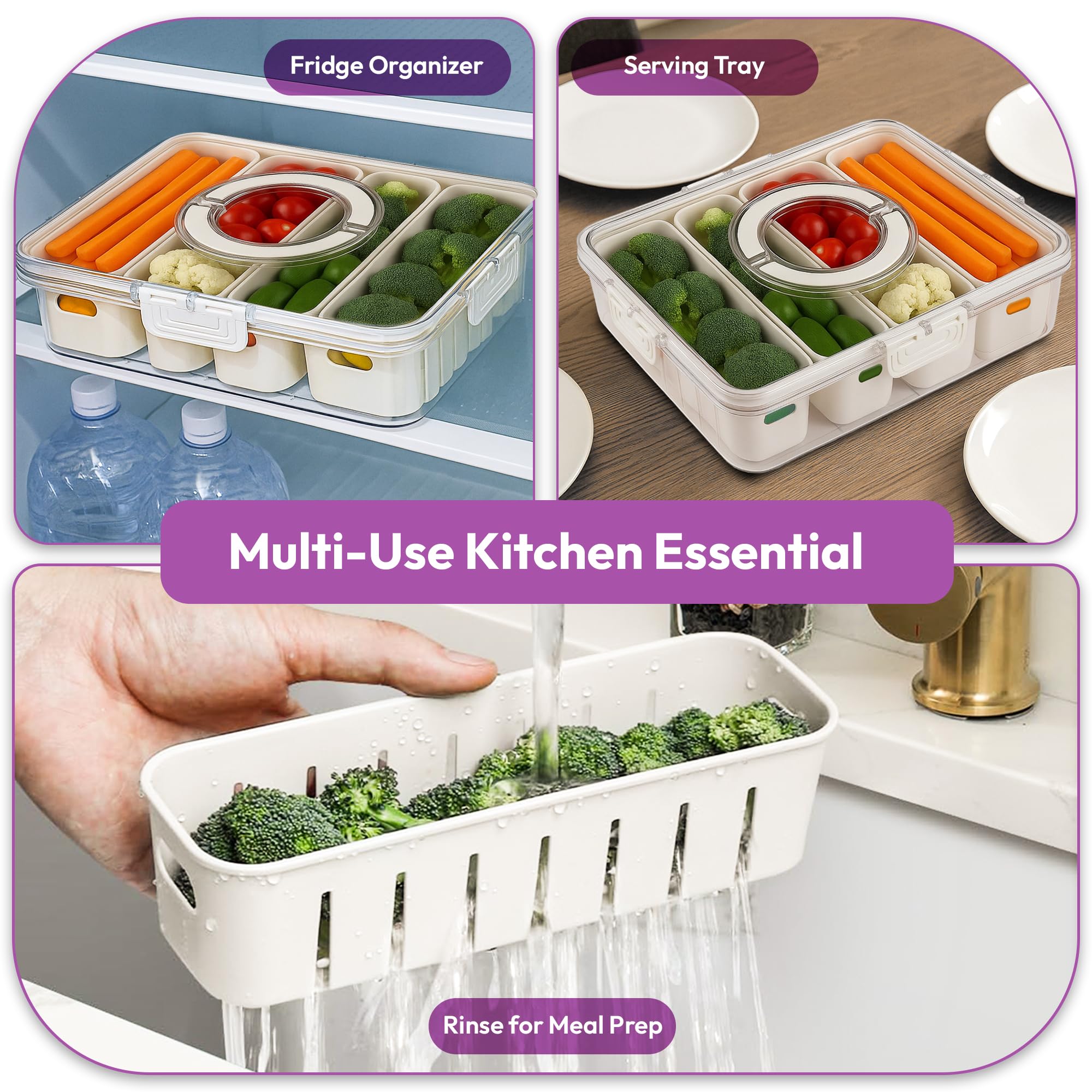 [Apto para lavavajillas] Contenedores de barra de ensalada para refrigerador, recipientes de verduras para refrigerador, recipientes de preparación de ensaladas para refrigerador, bandeja de verduras 2