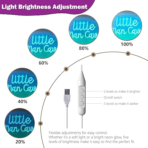 Miniatura 8 de Letrero de neón de la cueva de Little Man, arte de pared LED retro para garaje, sala de juegos, decoración de bar deportivo, alimentado por USB,