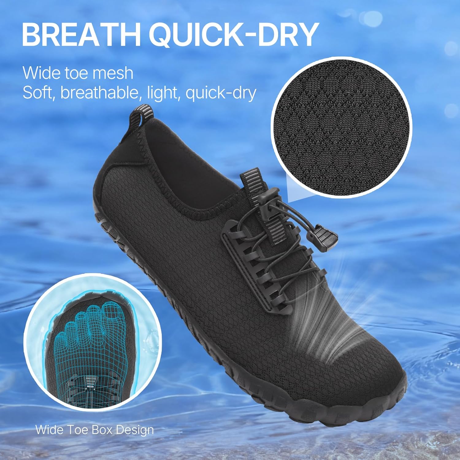 ATHMILE Water Shoes for Women Men Quick Dry Five Toe Aqua Barefoot Shoes for Beach Vacation Swim Hiking Pool Outdoor Sports Wide Toe Box with Non-Slip Rubber Sole
