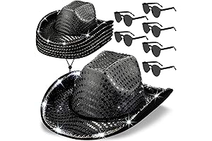 6 Set LED Cowboy Hat Light Up Glitter Cowboy Hat for Men Women