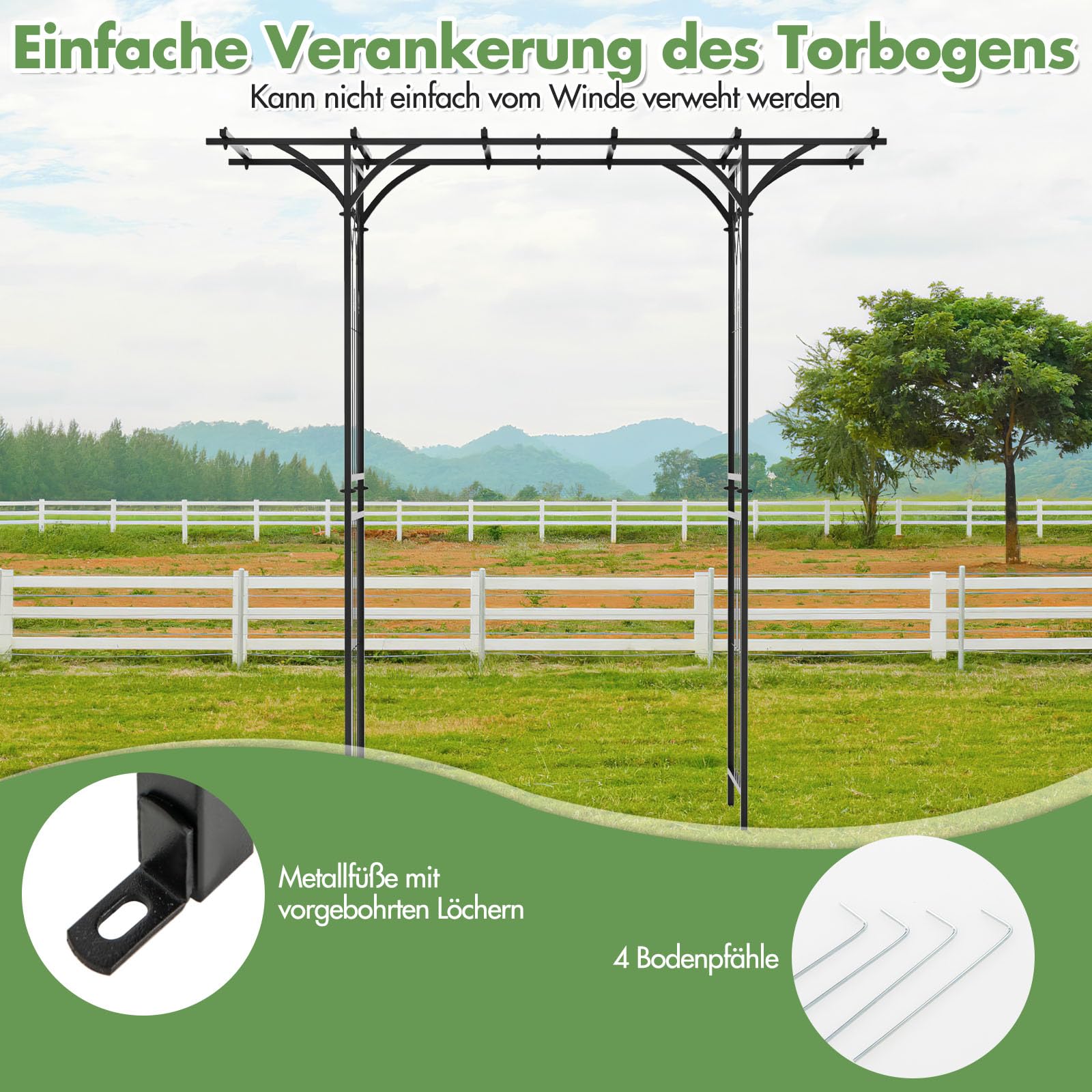 GOPLUS Rosenbogen aus Metall, 200 x 52 x 206 cm Gartenbogen mit Spalieren & erweitertem Dach, Torbogen Pergola Rankhilfe Hochzeitsbogen für Garten, Hochzeit & Party