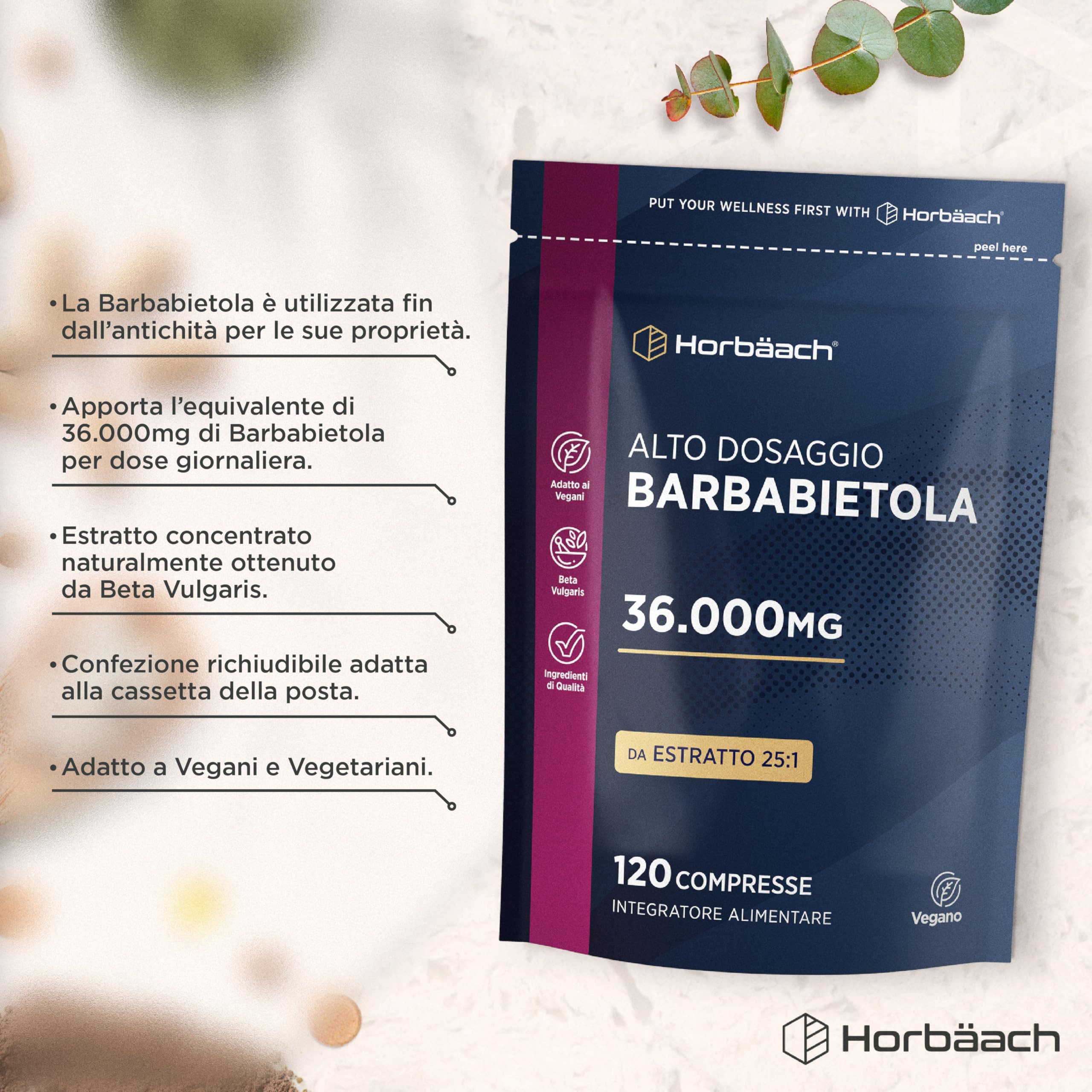 Barbabietola Rossa Integratore | 36.000mg | Stimolatore Ossido Nitrico | Beetroot Supplement | Alto Dosaggio | 120 Compresse Vegane | di Horbaach