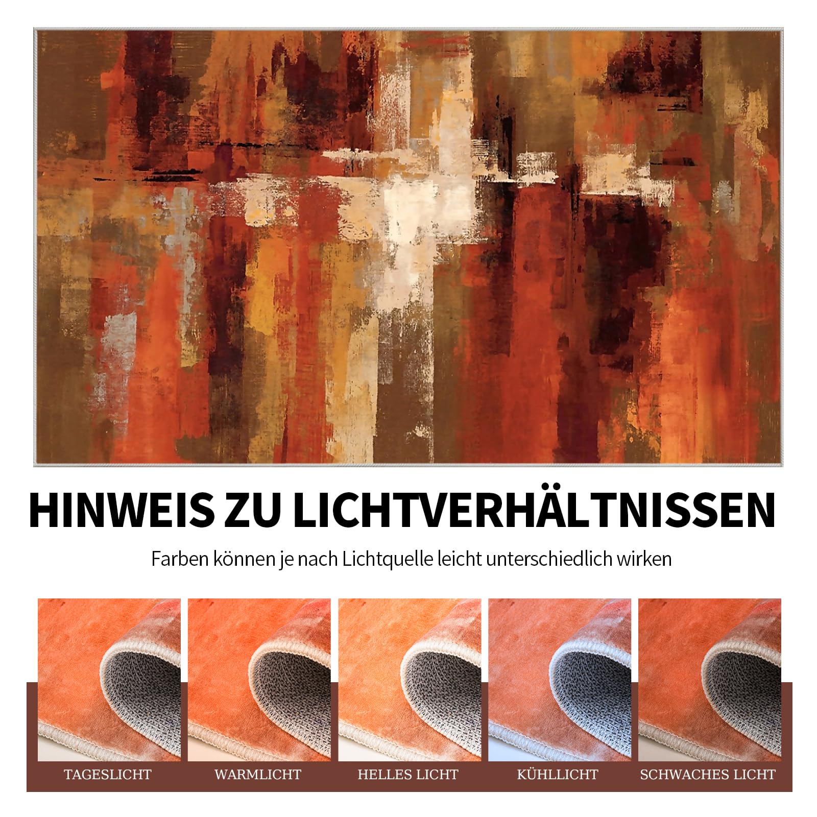 Waschbarer Teppich Wohnzimmer 160x230cm Orange Teppich Kurzflor Moderner Weicher Rugs for Living Room Schlafzimmer Esszimmer Jugendzimmer Kinderzimmer (Braun Orange Rot)