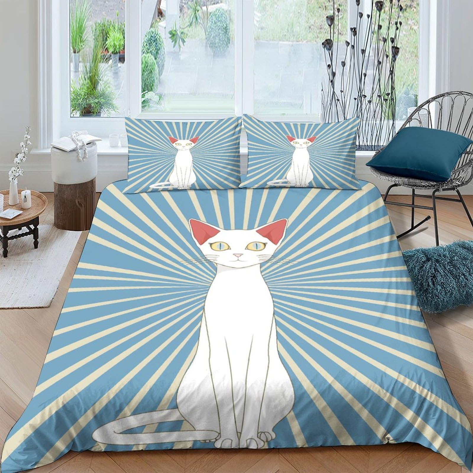 Housse de couette chat égyptien 3 pièces lit double 200 x 200 cm
